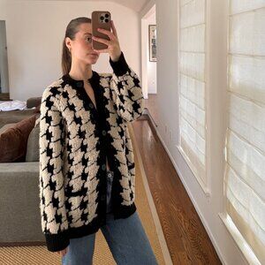 Large Scale Houndstooth Cardigan Sweater